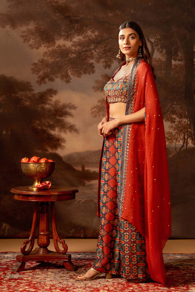 Sougat Paul Orani Embroidered Co-ord Set With Cape indian designer wear online shopping melange singapore
