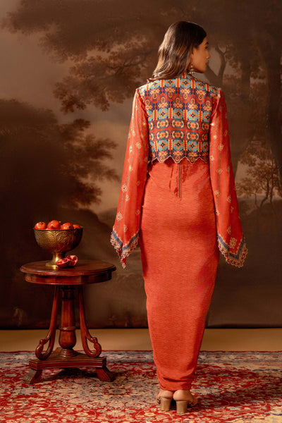 Sougat Paul Orani Embroidered Drape Dress Set indian designer wear online shopping melange singapore