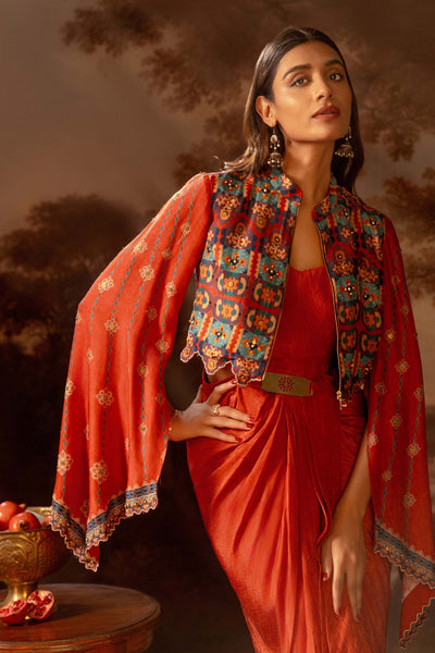Sougat Paul Orani Embroidered Drape Dress Set indian designer wear online shopping melange singapore