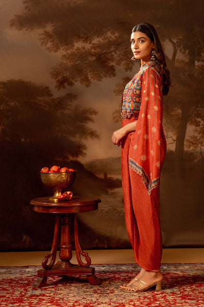 Sougat Paul Orani Embroidered Drape Dress Set indian designer wear online shopping melange singapore