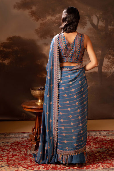 Sougat Paul Orani Embroidered Pre-draped Saree indian designer wear online shopping melange singapore
