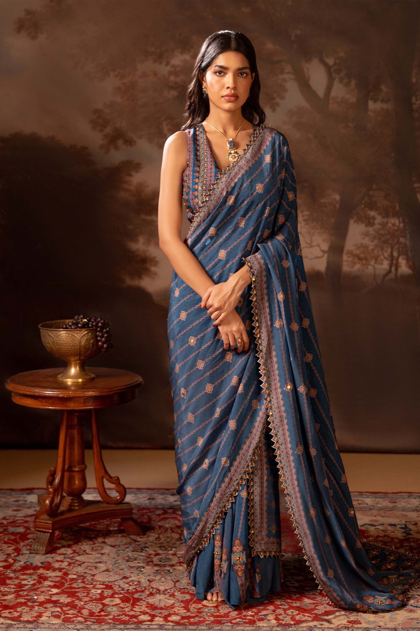 Sougat Paul Orani Embroidered Pre-draped Saree indian designer wear online shopping melange singapore