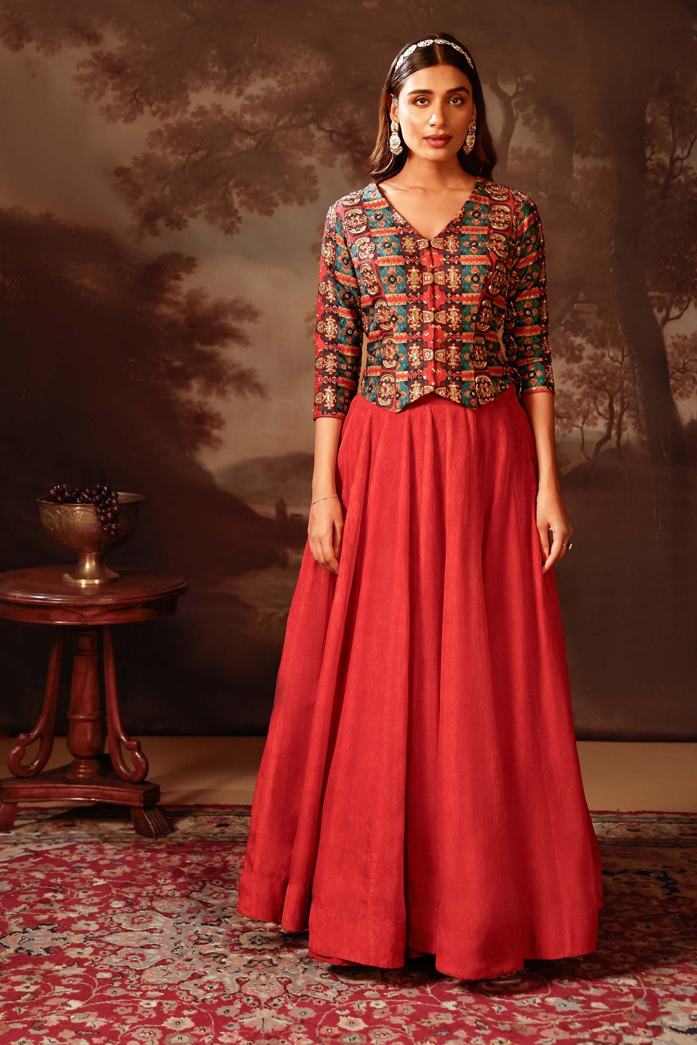 Sougat Paul Orani Embroidered Skirt Set indian designer wear online shopping melange singapore