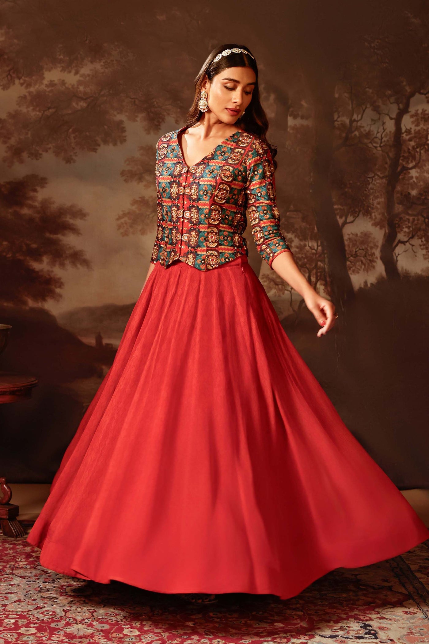 Sougat Paul Orani Embroidered Skirt Set indian designer wear online shopping melange singapore