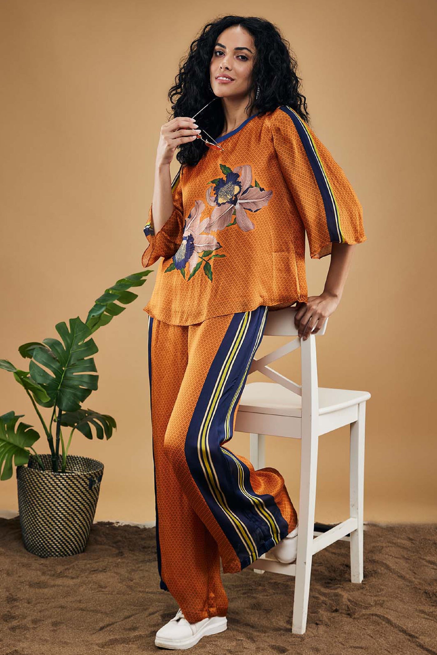 Sougat Paul Orchid Bloom Printed Co-ord Set indian designer wear online shopping melange singapore
