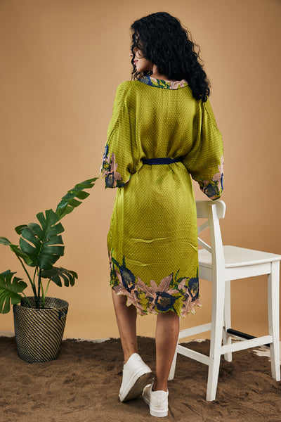Sougat Paul Orchid Bloom Printed Kimono Dress With Belt indian designer wear online shopping melange singapore