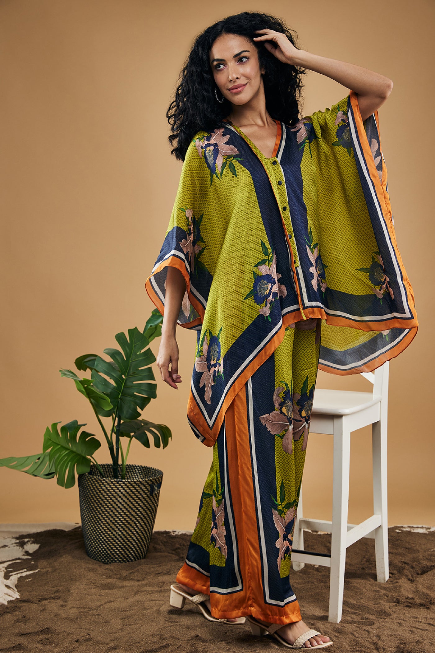 Sougat Paul Orchid Bloom Printed Kimono Shirt With Pants indian designer wear online shopping melange singapore