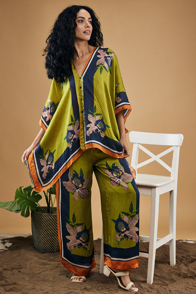 Sougat Paul Orchid Bloom Printed Kimono Shirt With Pants indian designer wear online shopping melange singapore
