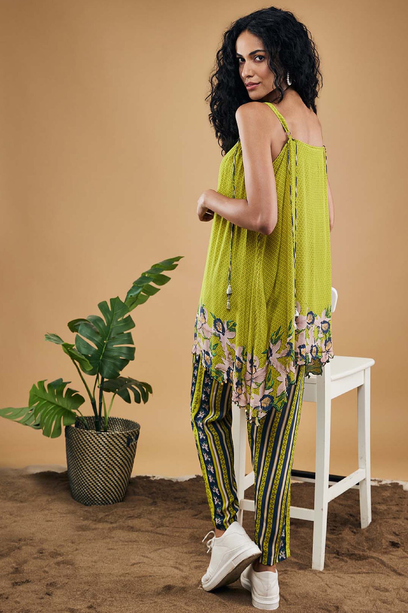 Sougat Paul Orchid Bloom Embellished Top With Pants Green indian designer wear online shopping melange singapore