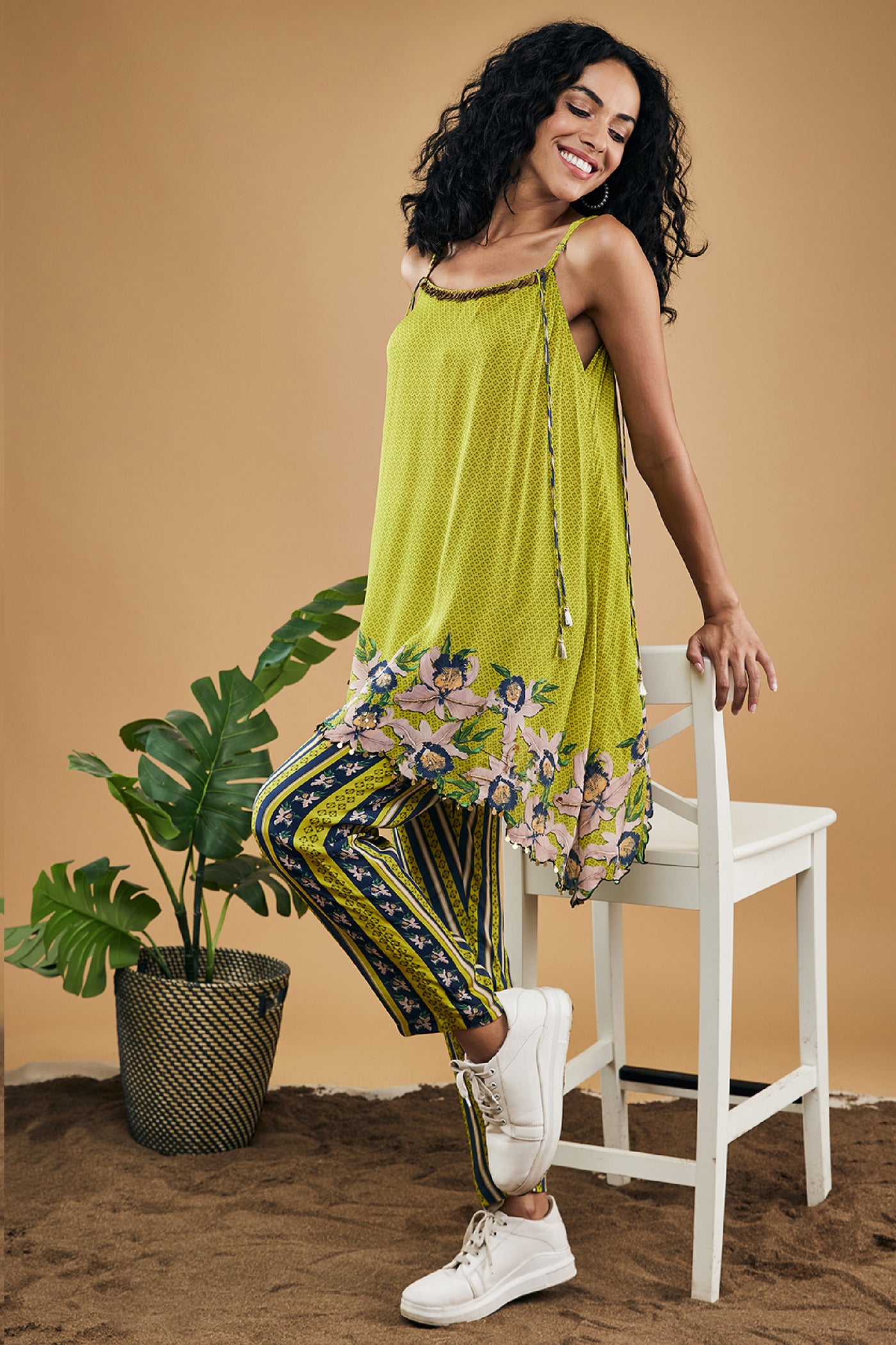 Sougat Paul Orchid Bloom Embellished Top With Pants Green indian designer wear online shopping melange singapore