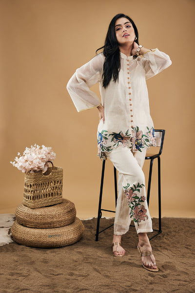 Sougat Paul Orchid Bloom Applique Top With Pants indian designer wear online shopping melange singapore