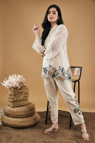 Sougat Paul Orchid Bloom Applique Top With Pants indian designer wear online shopping melange singapore
