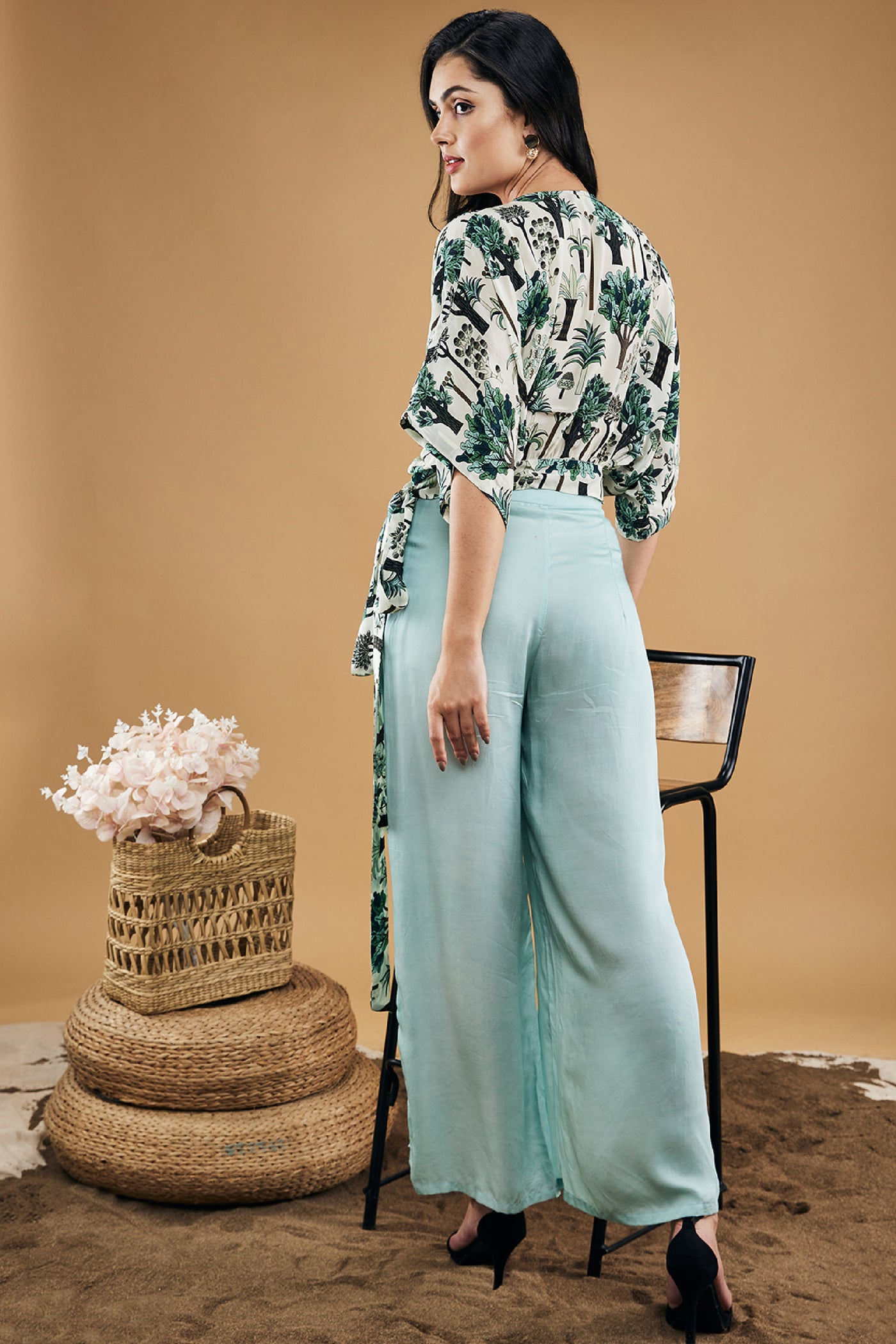 Sougat Paul Palm Bay Printed Top With Drape Pants indian designer wear online shopping melange singapore