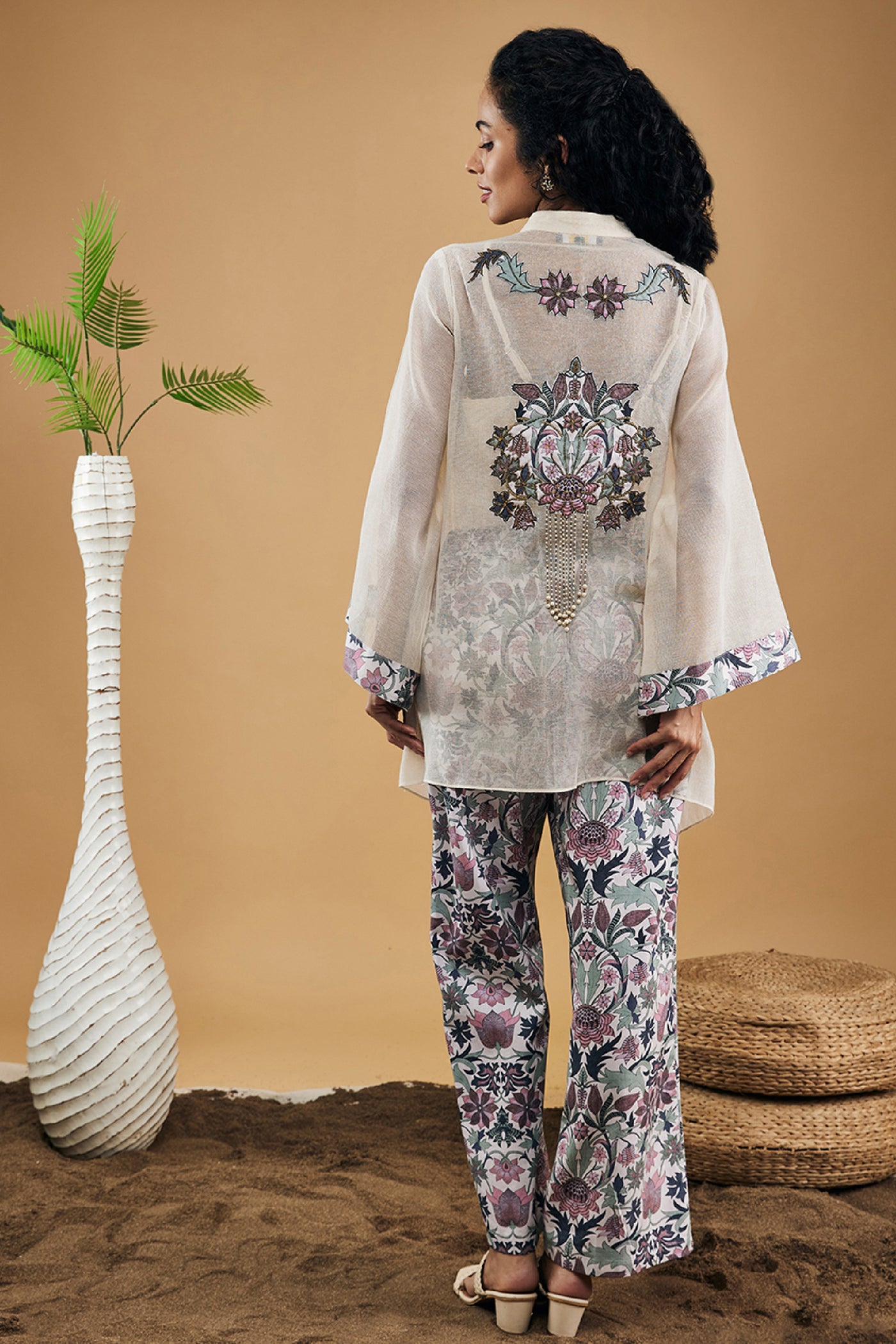 Sougat Paul Pastel Floral Applique Top With Pants indian designer wear online shopping melange singapore