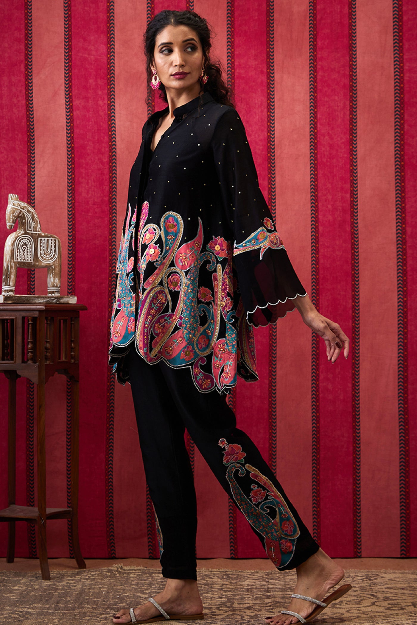 Sougat Paul Qala Applique Co-ord Set Black indian designer wear online shopping melange singapore