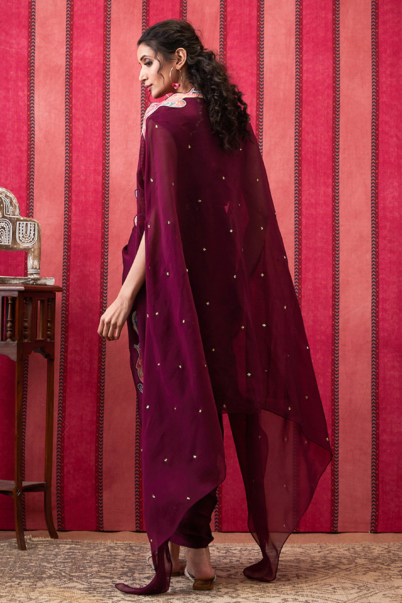 Sougat Paul Qala Drape dress With Printed Applique Cape indian designer wear online shopping melange singapore