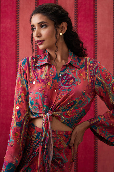 Sougat Paul Qala Embellished Shirt With Drape Skirt indian designer wear online shopping melange singapore
