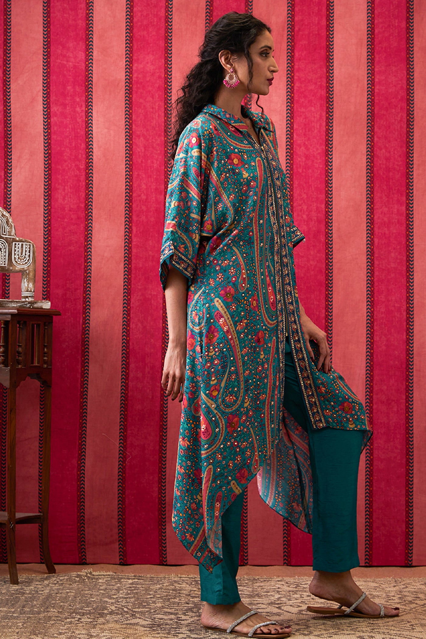 Sougat Paul Qala Embroidered Asymmetric Kurta Set indian designer wear online shopping melange singapore