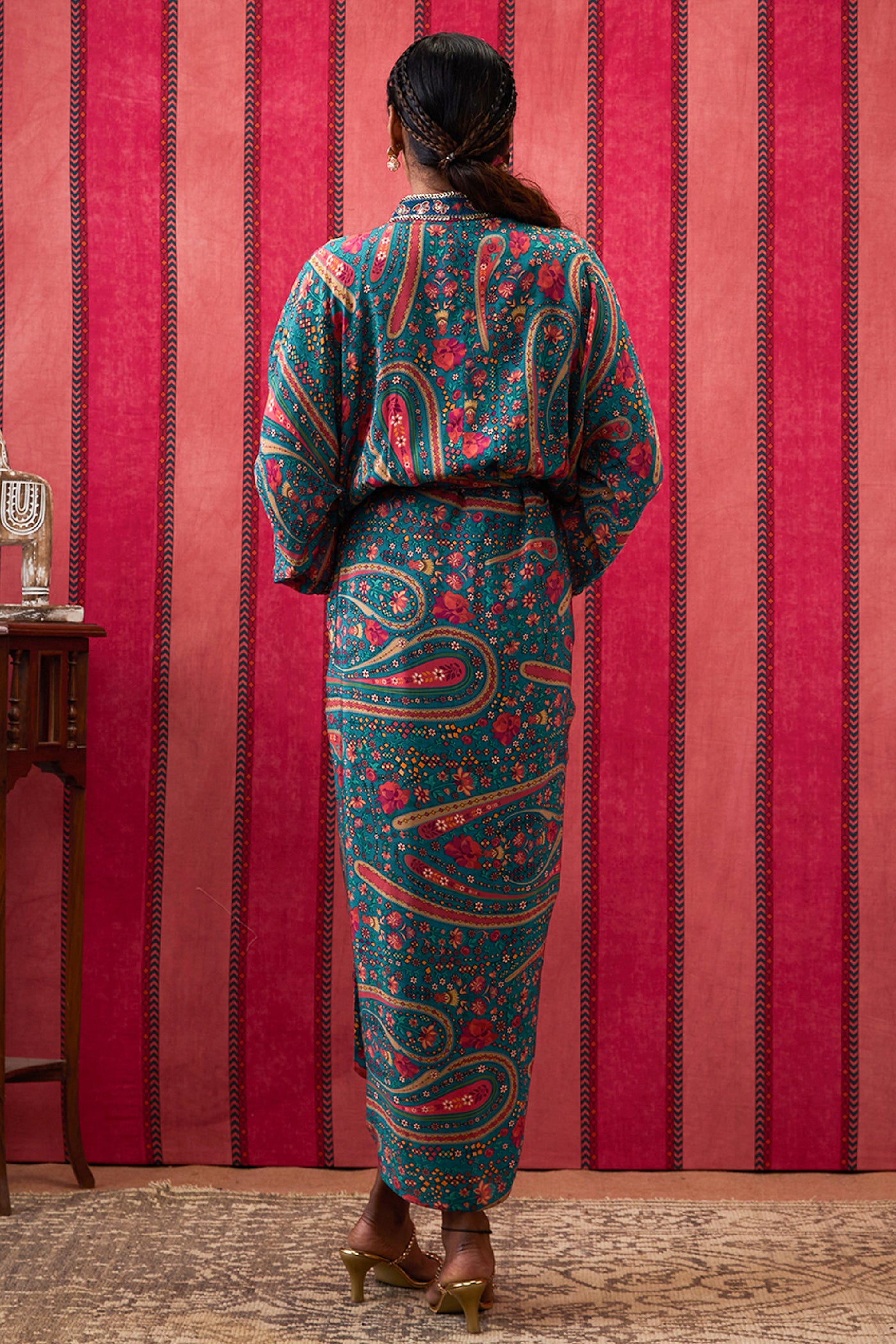 Sougat Paul Qala Embroidered Drape Dress With Waist Tie-up indian designer wear online shopping melange singapore