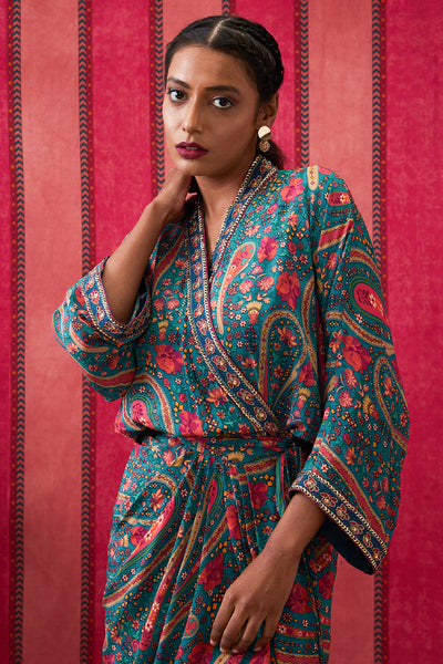 Sougat Paul Qala Embroidered Drape Dress With Waist Tie-up indian designer wear online shopping melange singapore