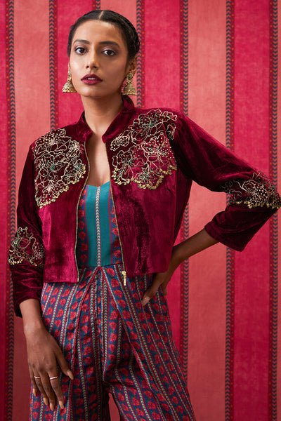 Sougat Paul Qala Embroidered Jumpsuit With Jacket indian designer wear online shopping melange singapore