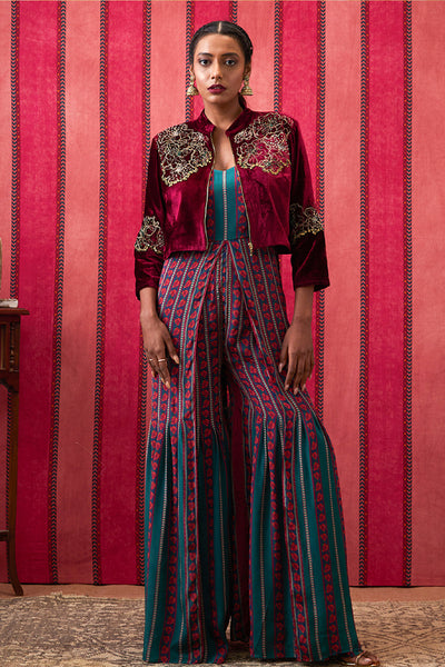 Sougat Paul Qala Embroidered Jumpsuit With Jacket indian designer wear online shopping melange singapore