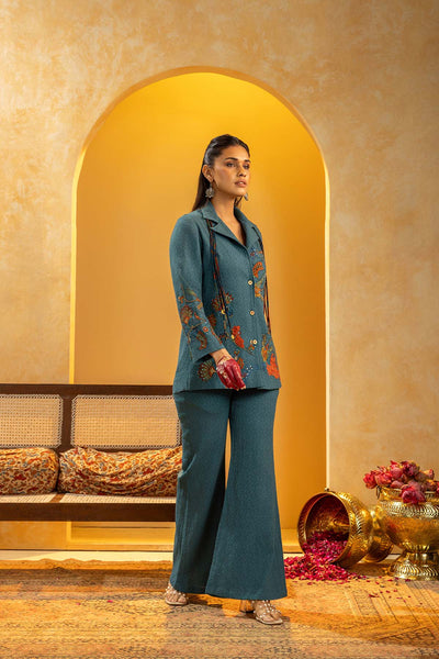 Sougat Paul Rangtara Appliqued Blazer Set indian designer wear online shopping melange singapore 