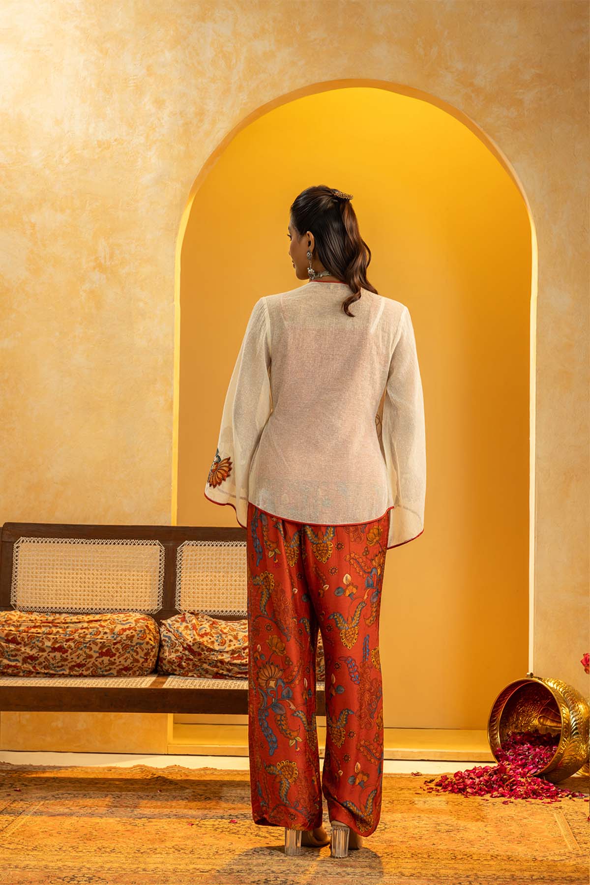 Sougat Paul Rangtara Appliqued Co-ord Set Off White indian designer wear online shopping melange singapore