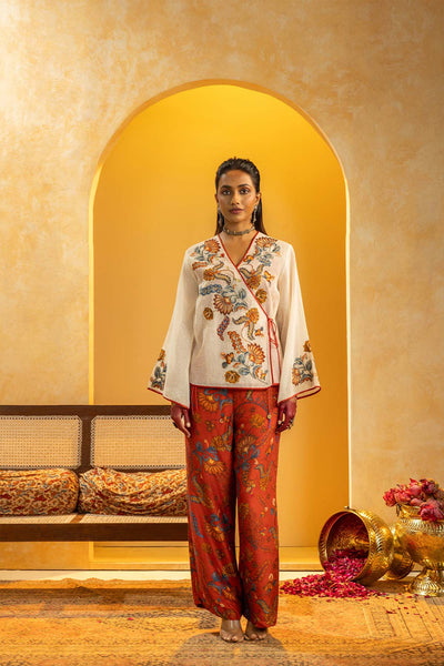 Sougat Paul Rangtara Appliqued Co-ord Set Off White indian designer wear online shopping melange singapore