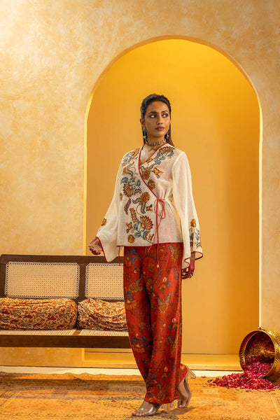 Sougat Paul Rangtara Appliqued Co-ord Set Off White indian designer wear online shopping melange singapore