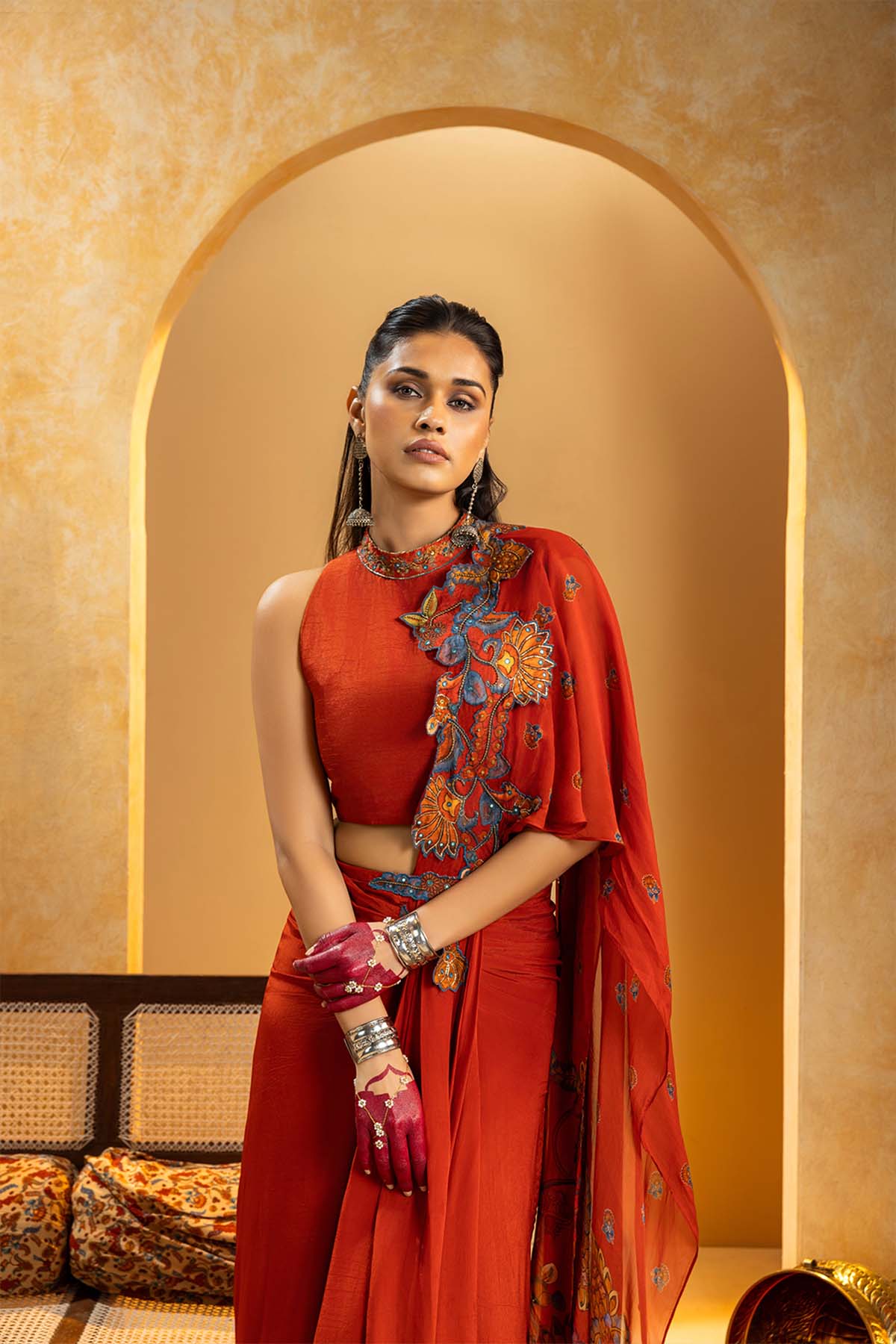 Sougat Paul Rangtara Appliqued Pre-stitched Saree indian designer wear online shopping melange singapore 