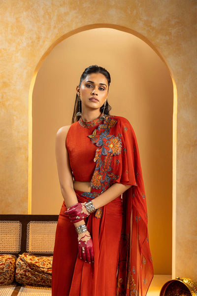 Sougat Paul Rangtara Appliqued Pre-stitched Saree indian designer wear online shopping melange singapore 