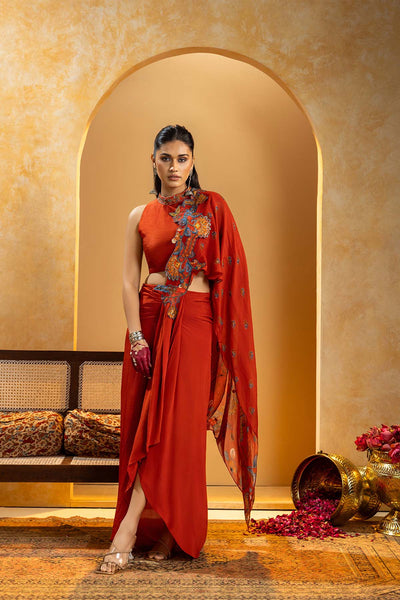Sougat Paul Rangtara Appliqued Pre-stitched Saree indian designer wear online shopping melange singapore 