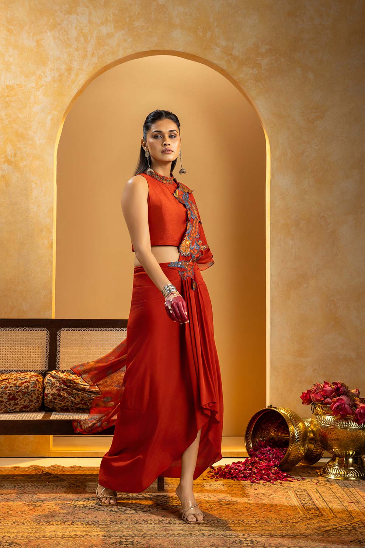 Sougat Paul Rangtara Appliqued Pre-stitched Saree indian designer wear online shopping melange singapore 