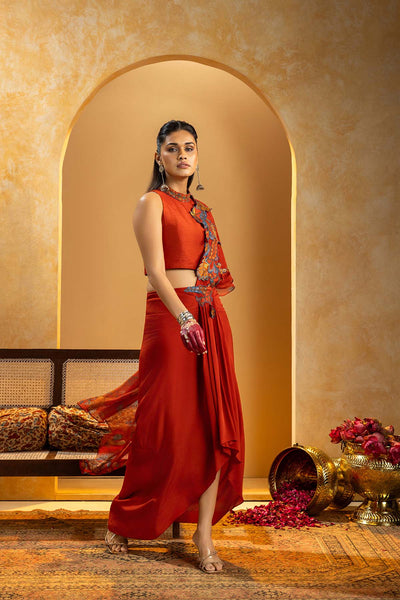 Sougat Paul Rangtara Appliqued Pre-stitched Saree indian designer wear online shopping melange singapore 