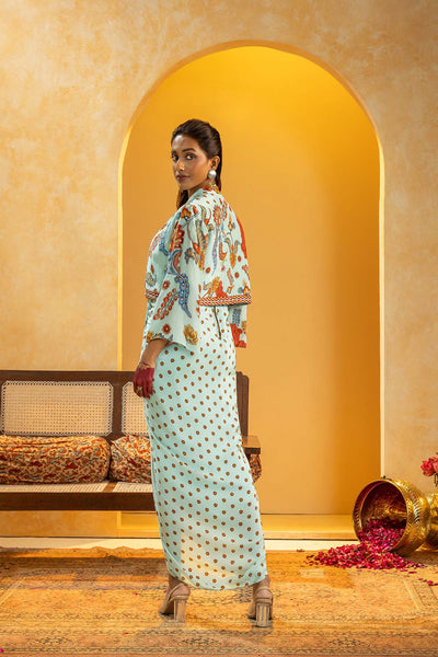 Sougat Paul Rangtara Embellished Drape Dress Set Blue indian designer wear online shopping melange singapore 