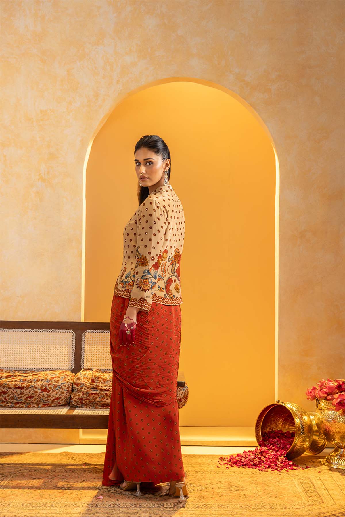 Sougat Paul Rangtara Embellished Drape Skirt Set indian designer wear online shopping melange singapore