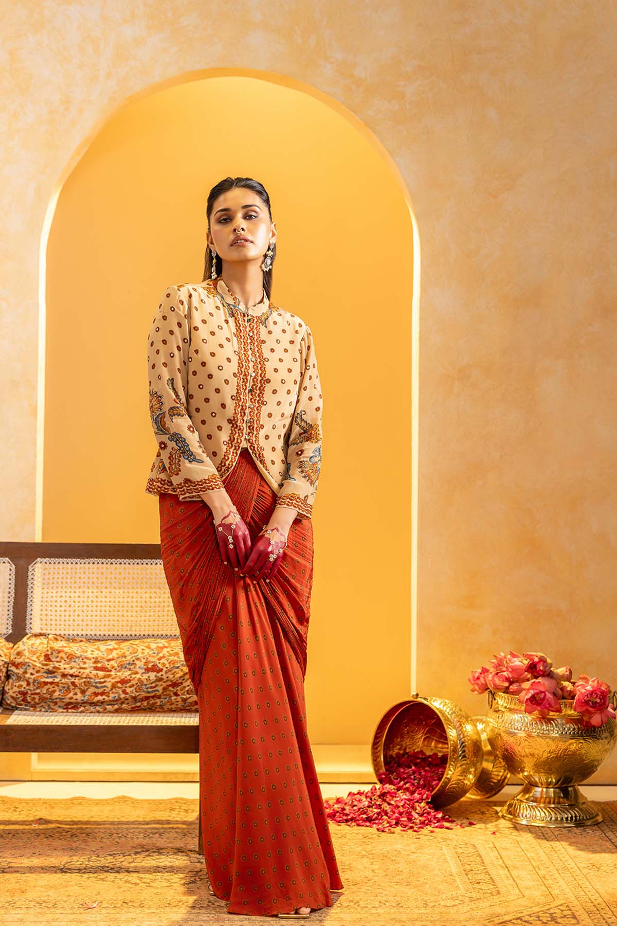 Sougat Paul Rangtara Embellished Drape Skirt Set indian designer wear online shopping melange singapore