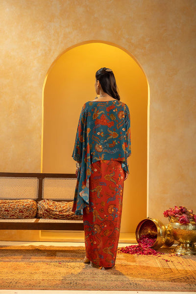 Sougat Paul Rangtara Embellished Drape Skirt Set Red indian designer wear online shopping melange singapore