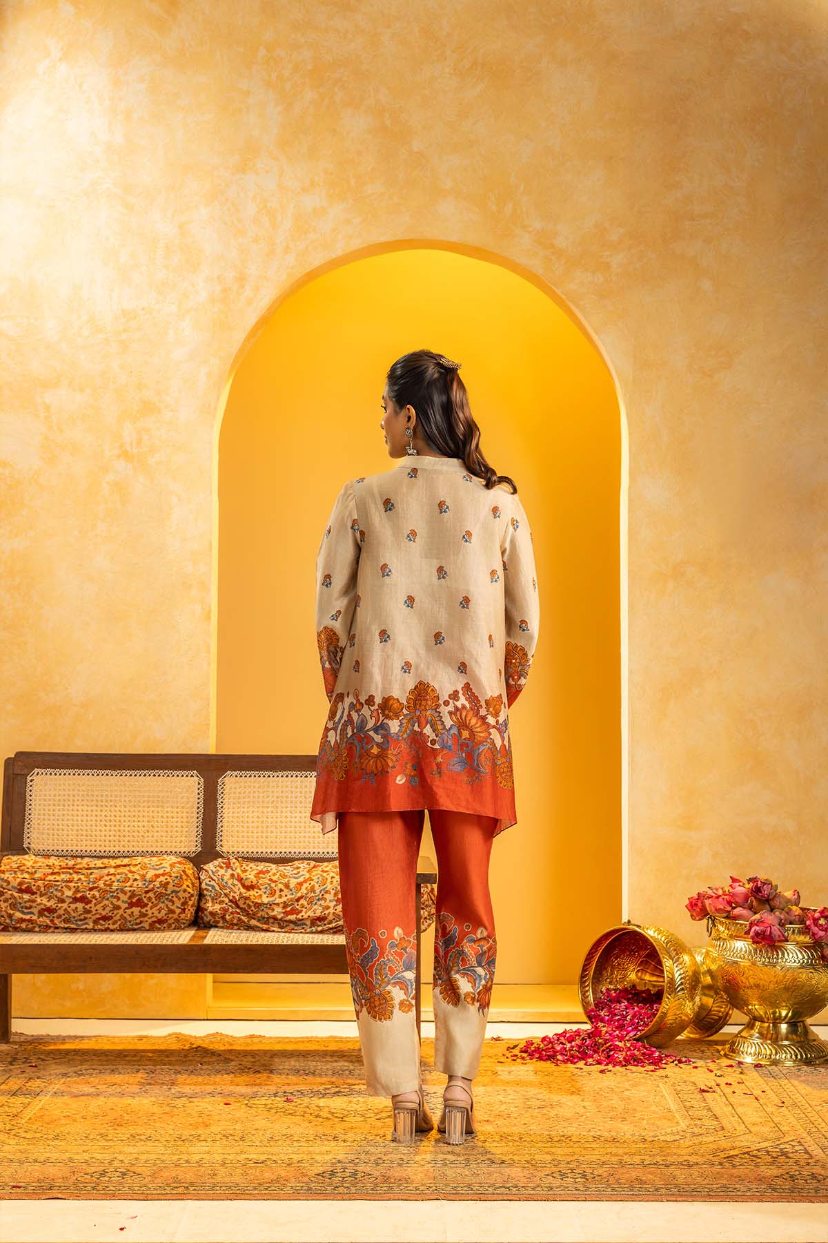 Sougat Paul Rangtara Embellished Kurta Set Beige indian designer wear online shopping melange singapore 