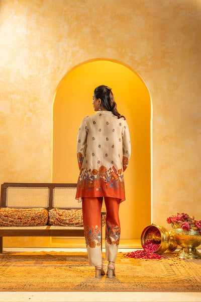 Sougat Paul Rangtara Embellished Kurta Set Beige indian designer wear online shopping melange singapore 