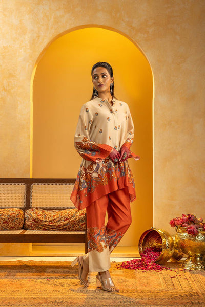 Sougat Paul Rangtara Embellished Kurta Set Beige indian designer wear online shopping melange singapore 