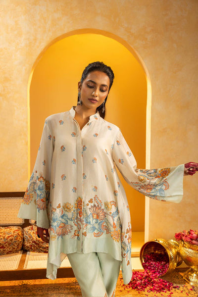 Sougat Paul Rangtara Embellished Kurta Set Off White indian designer wear online shopping melange singapore 