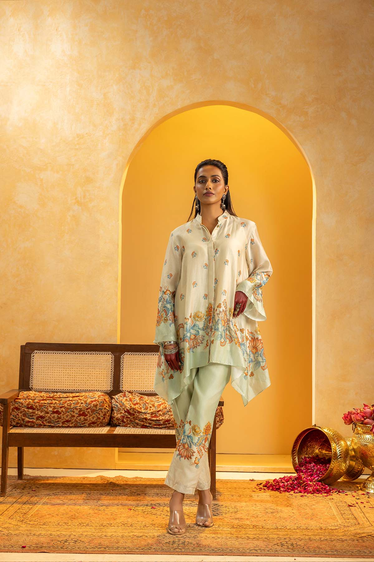 Sougat Paul Rangtara Embellished Kurta Set Off White indian designer wear online shopping melange singapore 