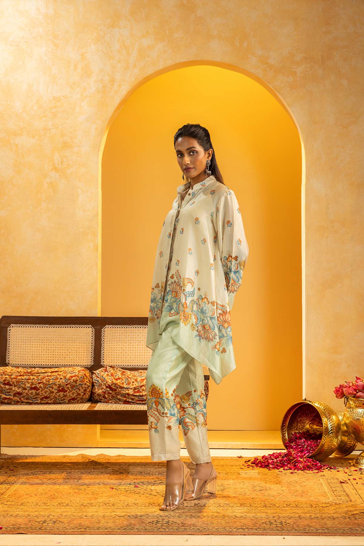 Sougat Paul Rangtara Embellished Kurta Set Off White indian designer wear online shopping melange singapore 