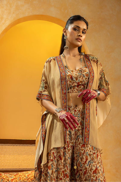 Sougat Paul Rangtara Embellished Layered Pant Set With Cape indian designer wear online shopping melange singapore 