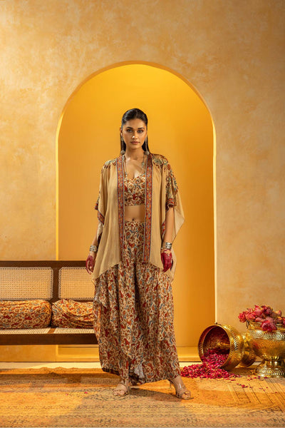 Sougat Paul Rangtara Embellished Layered Pant Set With Cape indian designer wear online shopping melange singapore 