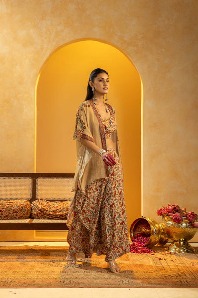 Sougat Paul Rangtara Embellished Layered Pant Set With Cape indian designer wear online shopping melange singapore 
