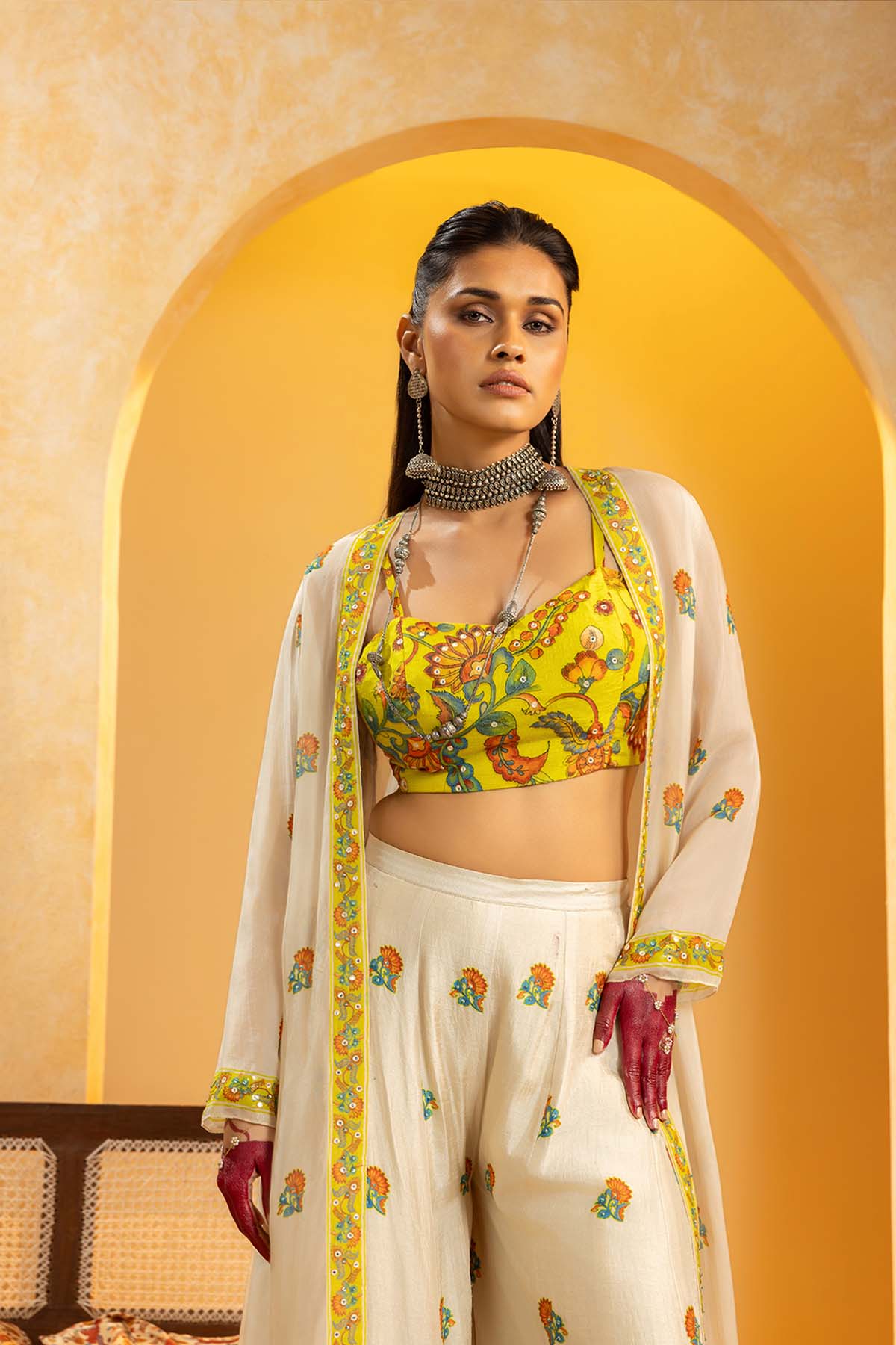 Sougat Paul Rangtara Embellished Pant Set With Jacket indian designer wear online shopping melange singapore 
