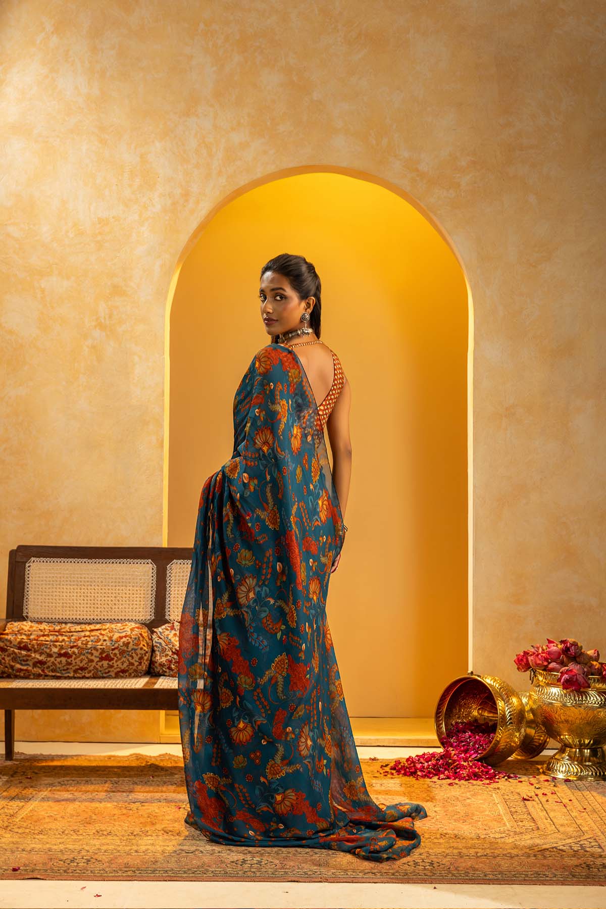 Sougat Paul Rangtara Embellished Pre-stitched Saree Blue indian designer wear online shopping melange singapore 